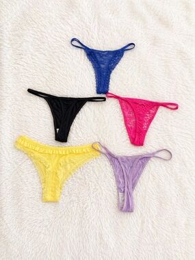 Women's Lace & Satin Thong Panties - Pack of 5 Multiple Colors